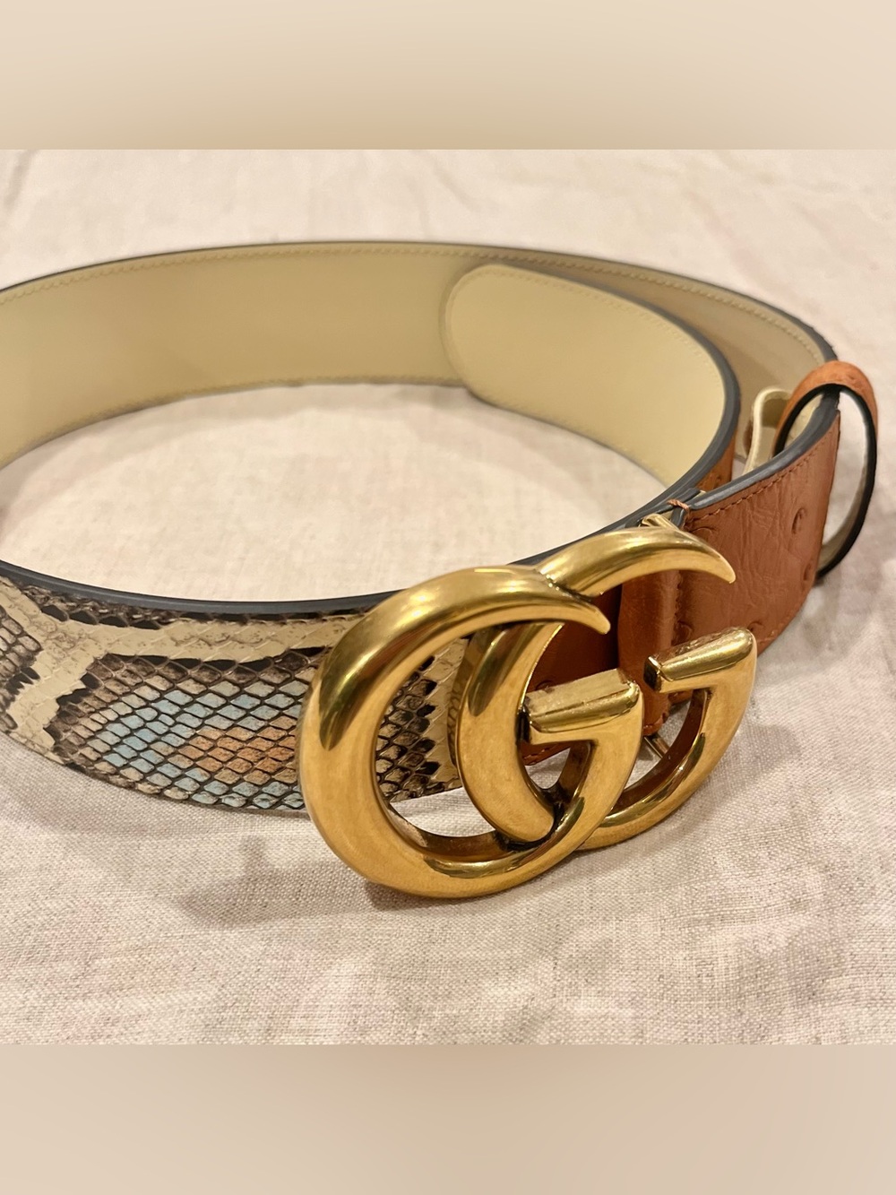 Gucci $2400 Exotic Ostrich/Python GG Marmont Belt, Size 70, 400593 - Picture 2 of 15